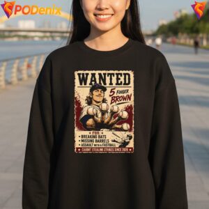 Wanted 5 Finger Brown Fan Shirt Classic Baseball Sports Graphic Apparel 3