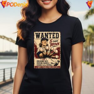 Wanted 5 Finger Brown Fan Shirt Classic Baseball Sports Graphic Apparel 4