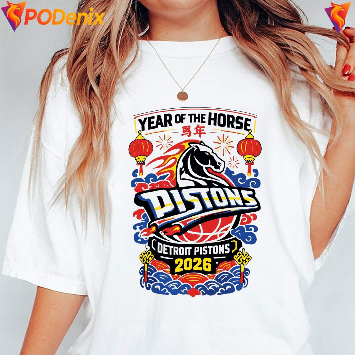 Year Of The Horse Detroit Pistons T-Shirt 2026 Basketball Fan Graphic Men Year Of The Horse Detroit Pistons T-Shirt 2026 Basketball Fan Graphic Men