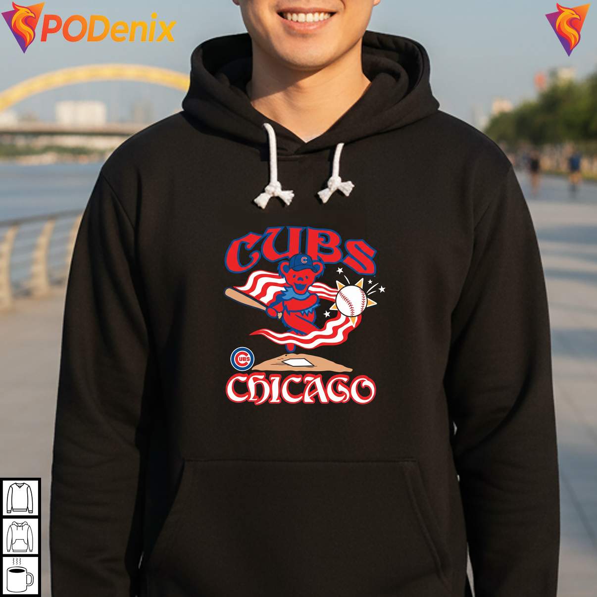 Americana Bear Chicago Cubs Shirt Baseball Grateful Dead Fan Graphic For Men