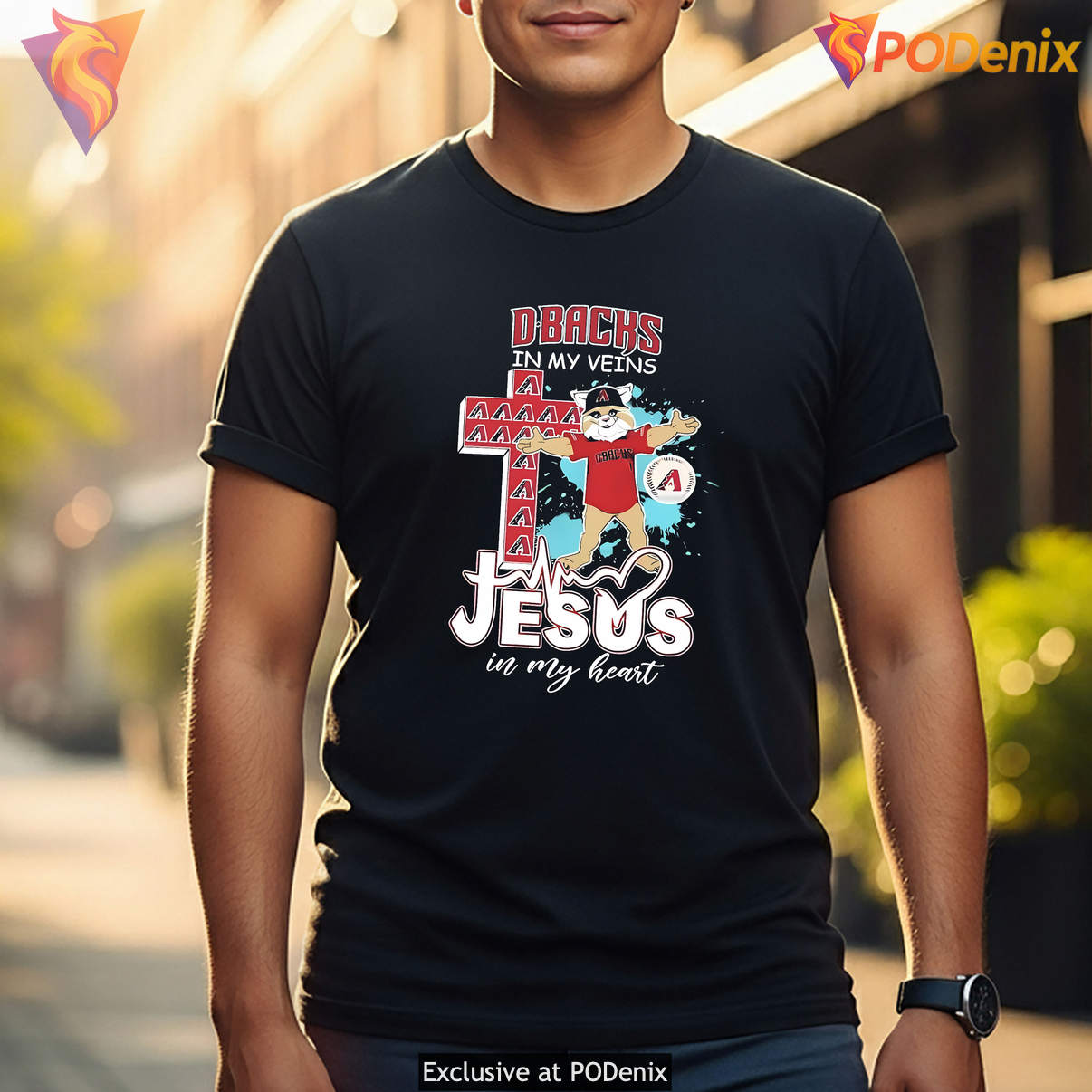 Arizona Diamondbacks In My Veins Shirt 2026 Jesus In My Heart Mascot Graphic