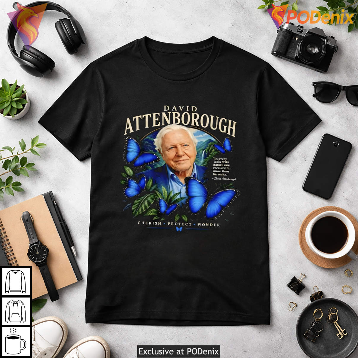 Cherish Protect Wonder David Attenborough Nature Graphic Novelty Mens Shirt