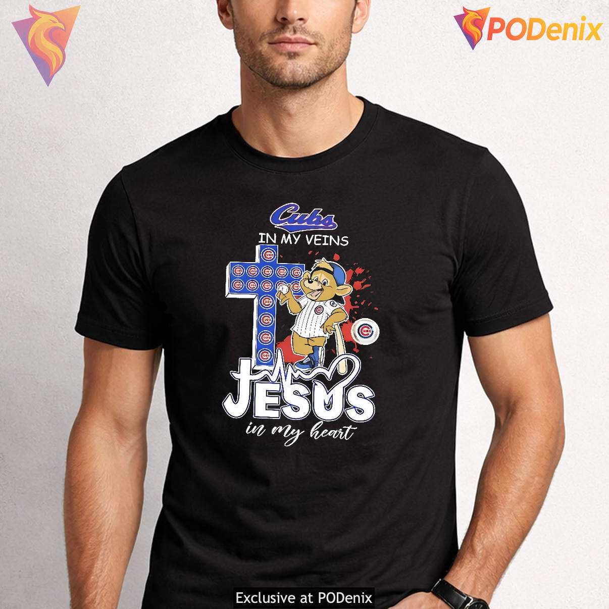 Chicago Cubs In My Veins Shirt 2026 Jesus In My Heart Mascot Graphic Mens