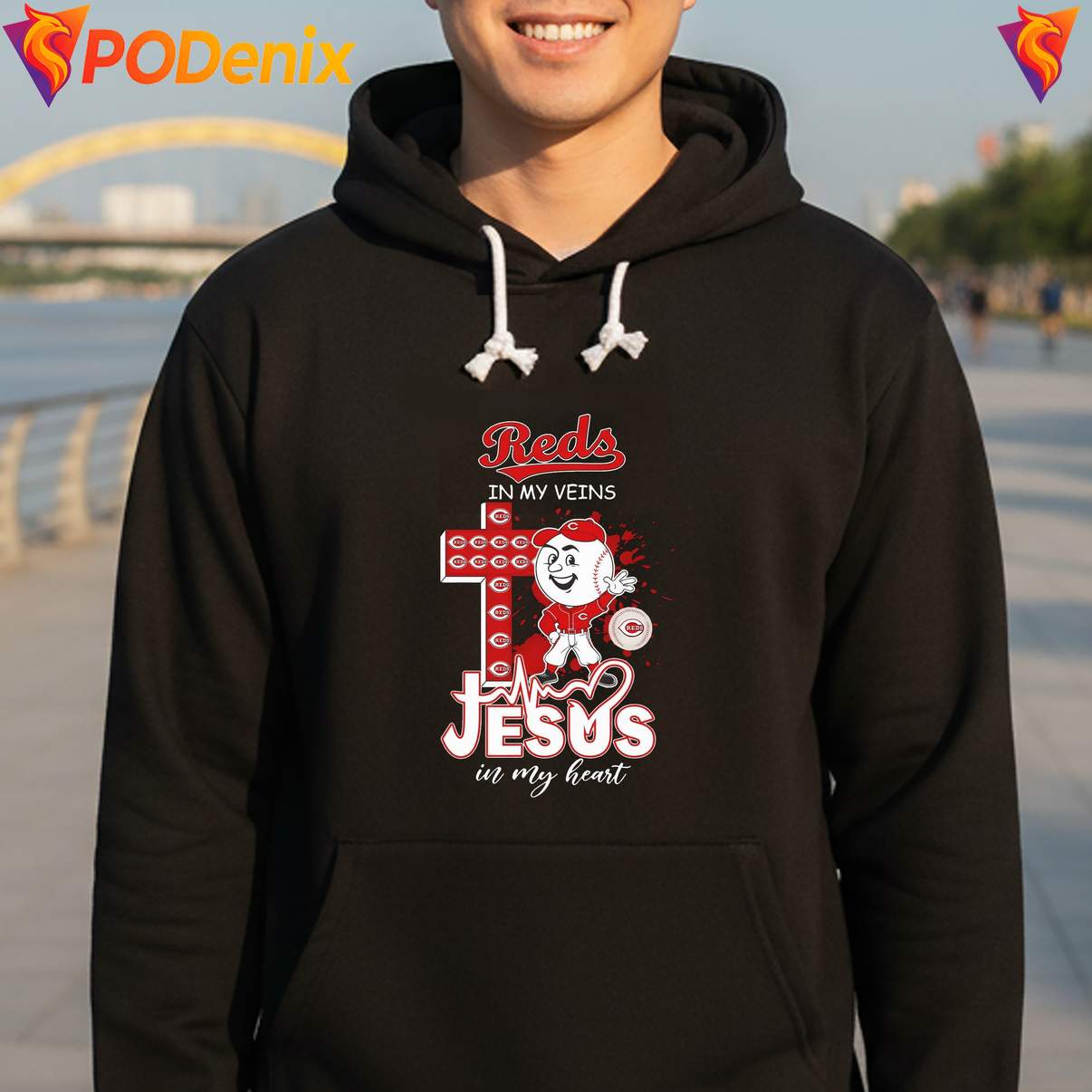Cincinnati Reds Jesus In My Heart T-Shirt Baseball Mascot Christian Fan Graphic Cincinnati Reds Jesus In My Heart T-Shirt Baseball Mascot Christian Fan Graphic