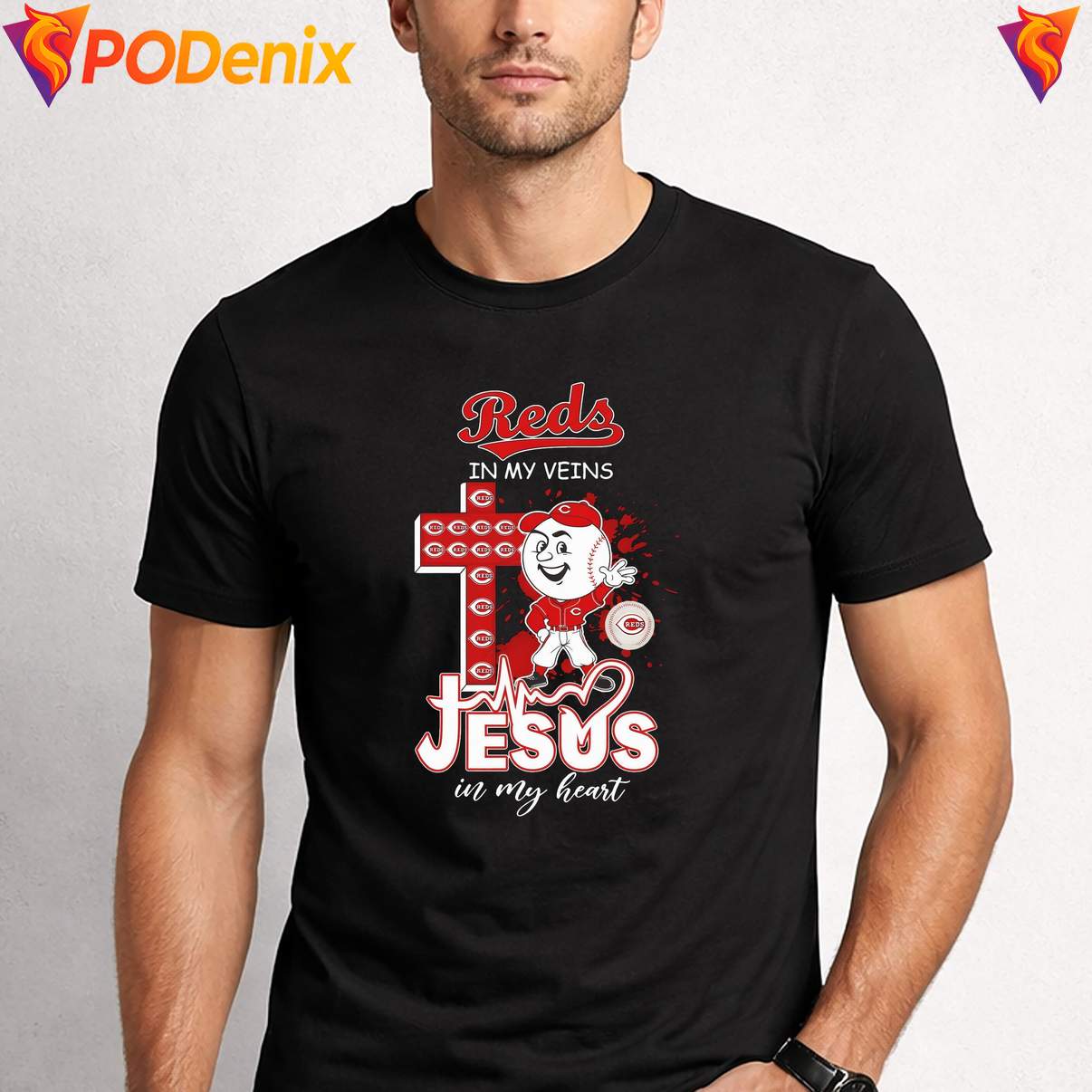 Cincinnati Reds Jesus In My Heart Tshirt Baseball Mascot Christian Fan Graphic Cincinnati Reds Jesus In My Heart Tshirt Baseball Mascot Christian Fan Graphic