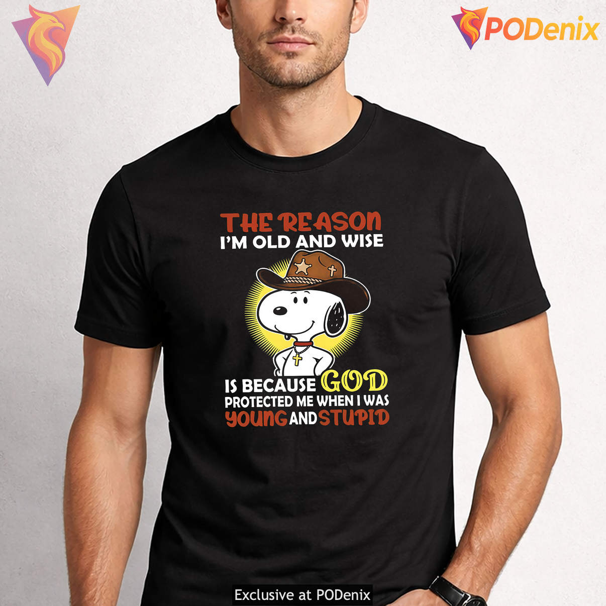 Cowboy Snoopy Reason Im Old Fan Shirt Because God Protected Me Graphic Mens