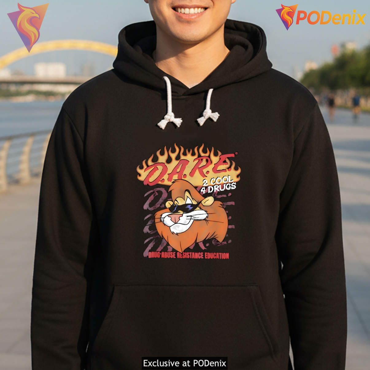 Dare America 2 Cool 4 Drugs Logo Shirt Flame Daren PSA Retro Graphic Mens