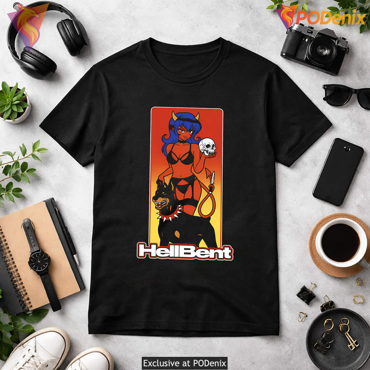 Devil Girls Dobermann Hellbent Art Shirt Retro Graphic Novelty Casual Mens