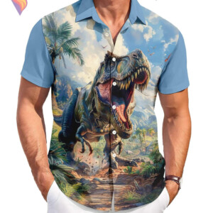Dinosaur Vacation Beach Hawaiian Shirt 2026 Funny Graphic Tropical Casual Gear