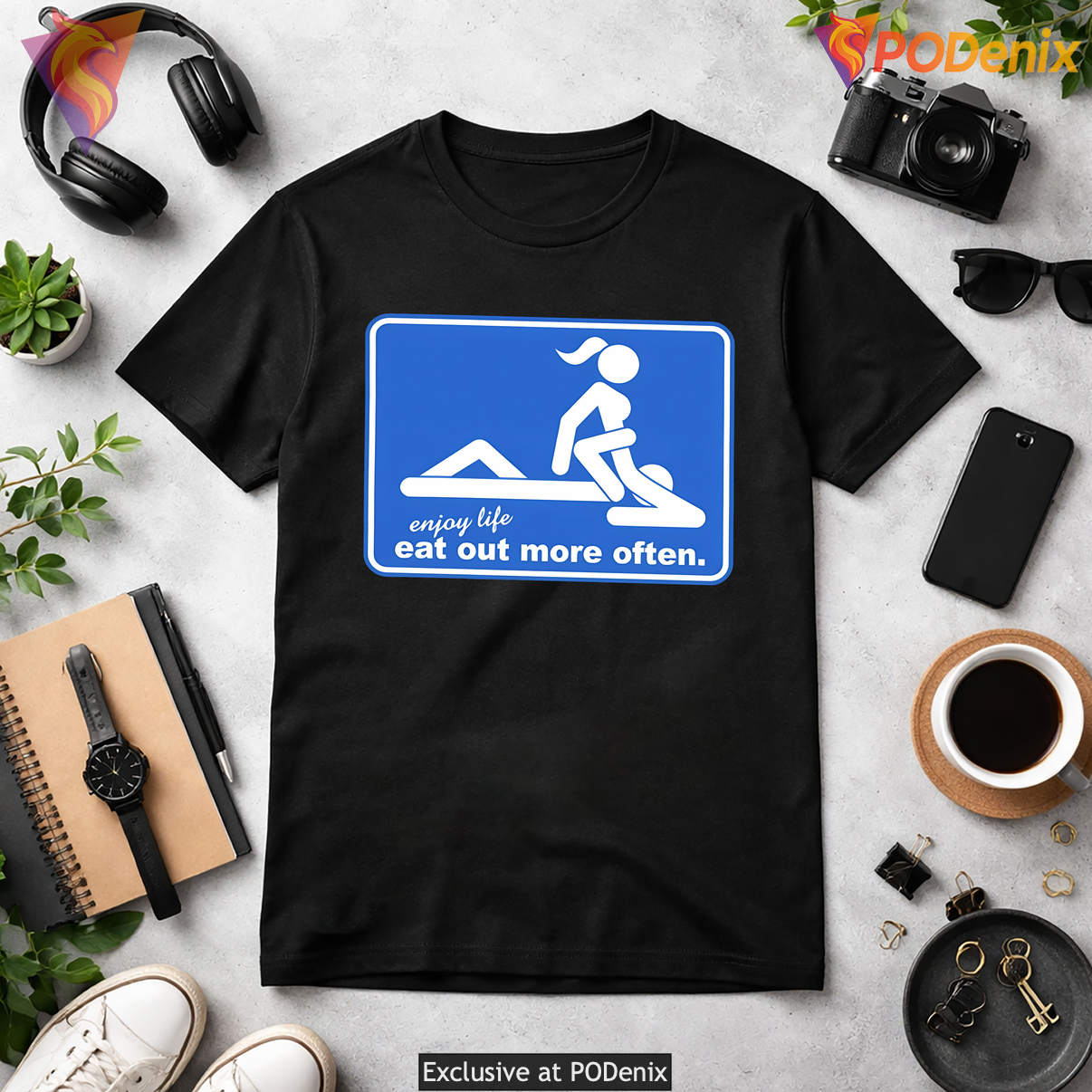 Eat Out More Often Enjoy Life Humor Shirt Funny Graphic Novelty Casual Mens