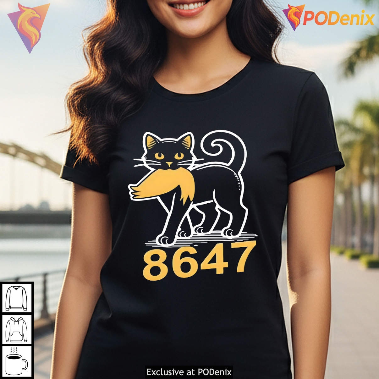 Funny Anti Trump Black Cat 8647 Political Campaign Meme Graphic Fan Shirt