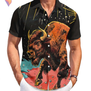 Funny Bison Summer Hawaiian Shirt 2026 Graphic Tropical Casual Beach Fan Gear
