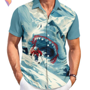 Funny Shark Summer Hawaiian Shirt 2026 Graphic Tropical Casual Beach Apparel