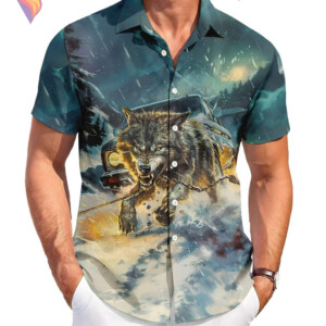 Funny Wolf Beach Hawaiian Shirt 2026 Graphic Tropical Casual Vacation Apparel