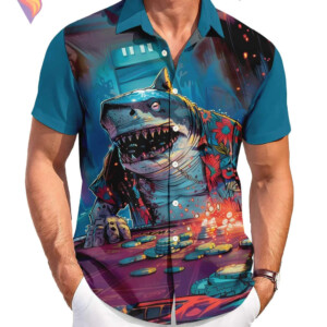 Gambling Shark Tropical Hawaiian Shirt 2026 Funny Casual Beach Vacation Gear