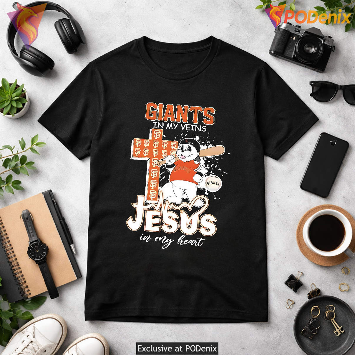 Giants Jesus In My Heart Shirt 2026 Mascot In My Veins Baseball Fan Graphic