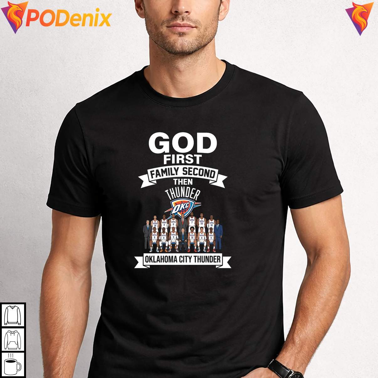 God First Family Second Thunder Shirt Mark Daigneault Signatures Graphic Mens
