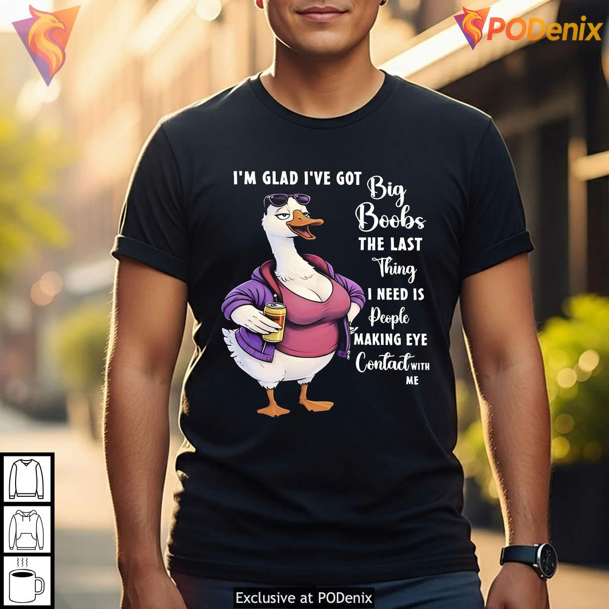 Goose Im Glad I Got Big Boobs Funny Meme Graphic Humor Casual Shirt Apparel