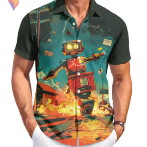 Graphic Robot Tropical Hawaiian Shirt 2026 Funny Casual Beach Vacation Apparel