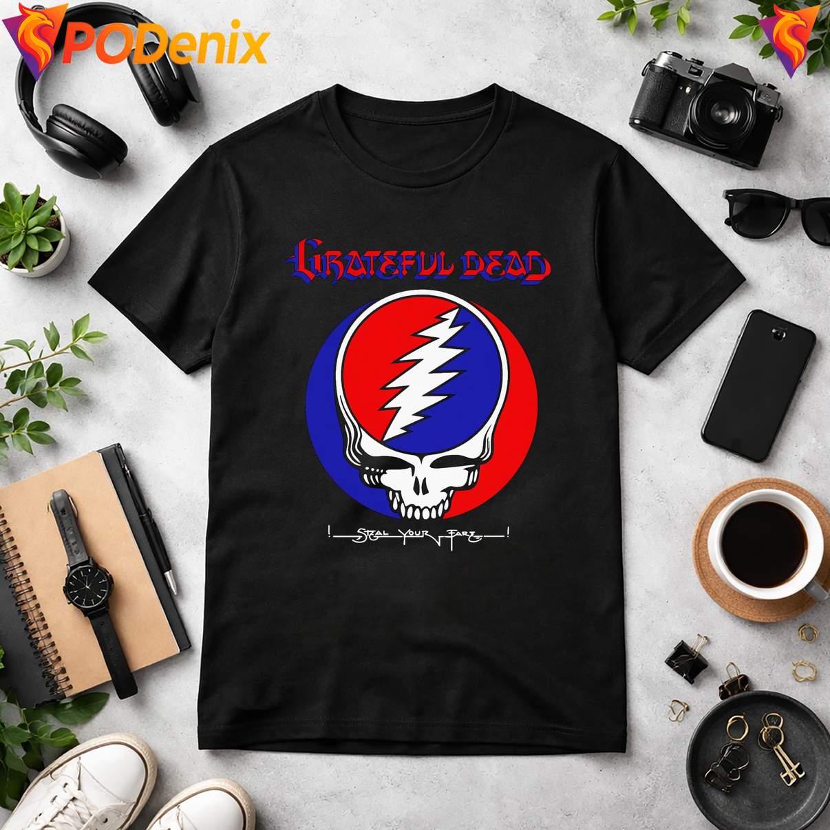 Grateful Dead Steal Your Face Shirt Album Retro Rock Music Fan Graphic Mens