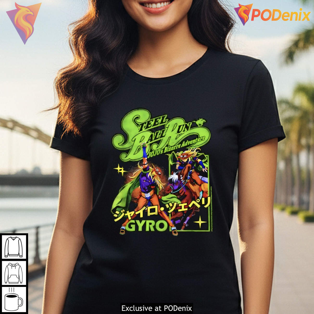 Gyro Distressed Kanji Steel Ball Run Anime Graphic Novelty Fan Shirt Apparel