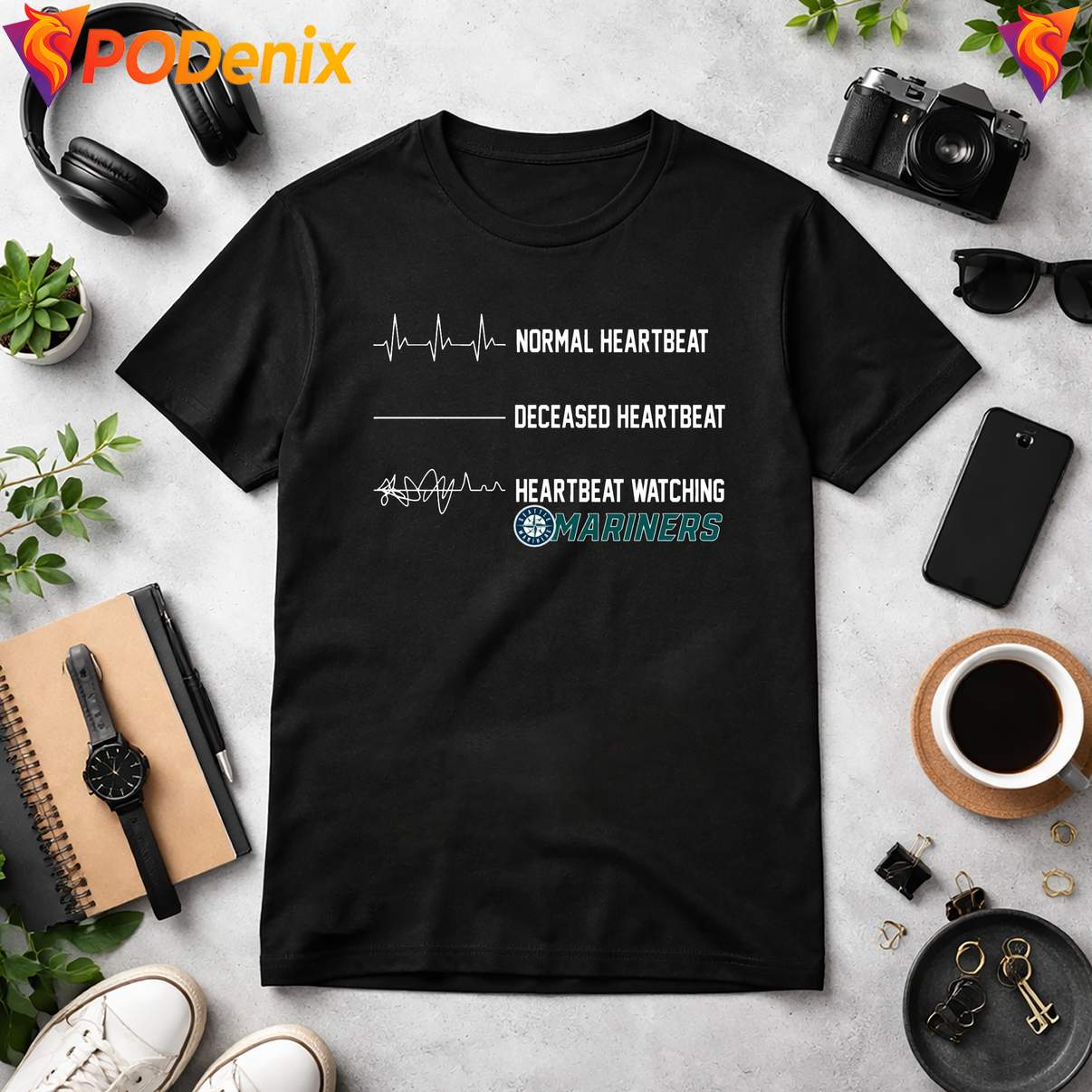 Heartbeat Watching Mariners Shirt Baseball Sports Fan Graphic Design For Men