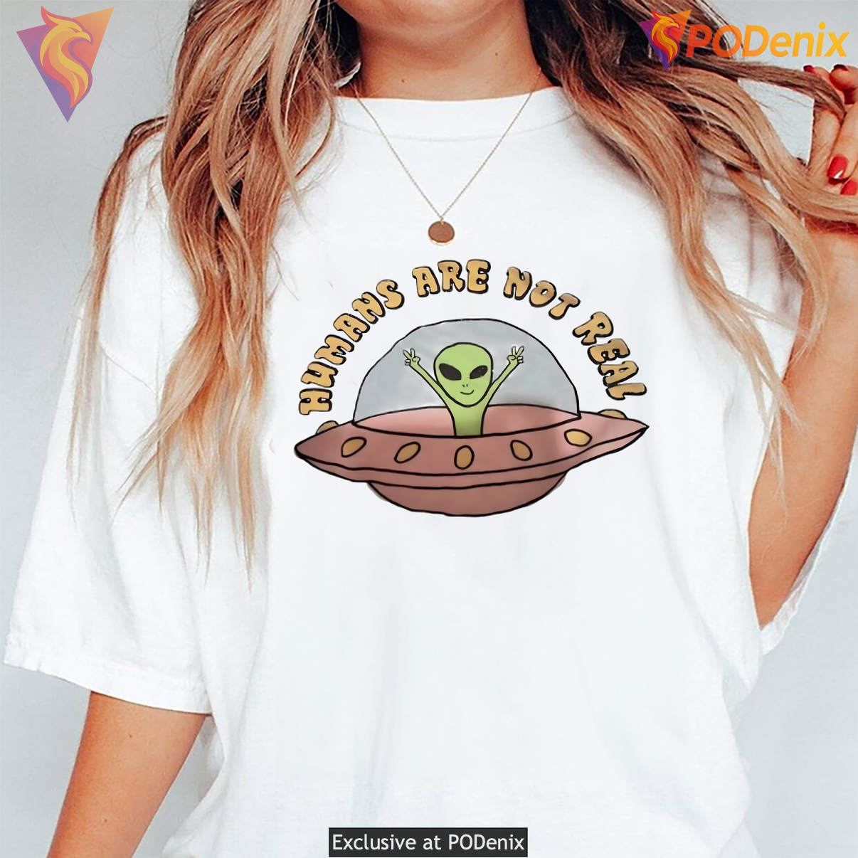 Humans Are Not Real UFO Alien Shirt Extraterrestrial Funny Graphic For Mens