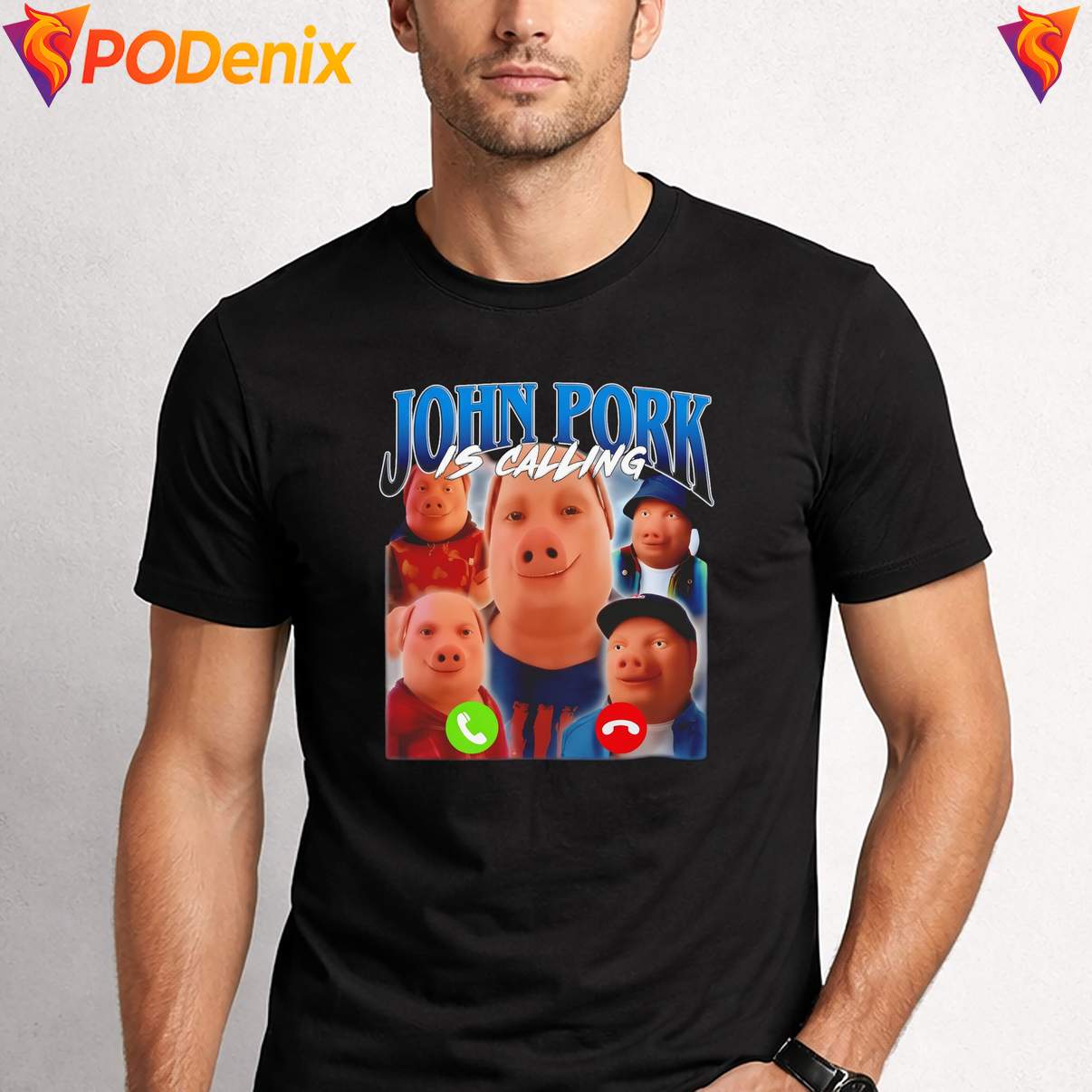 John Pork Is Calling Funny Shirt Sarcastic Internet Meme Humor Graphic Mens