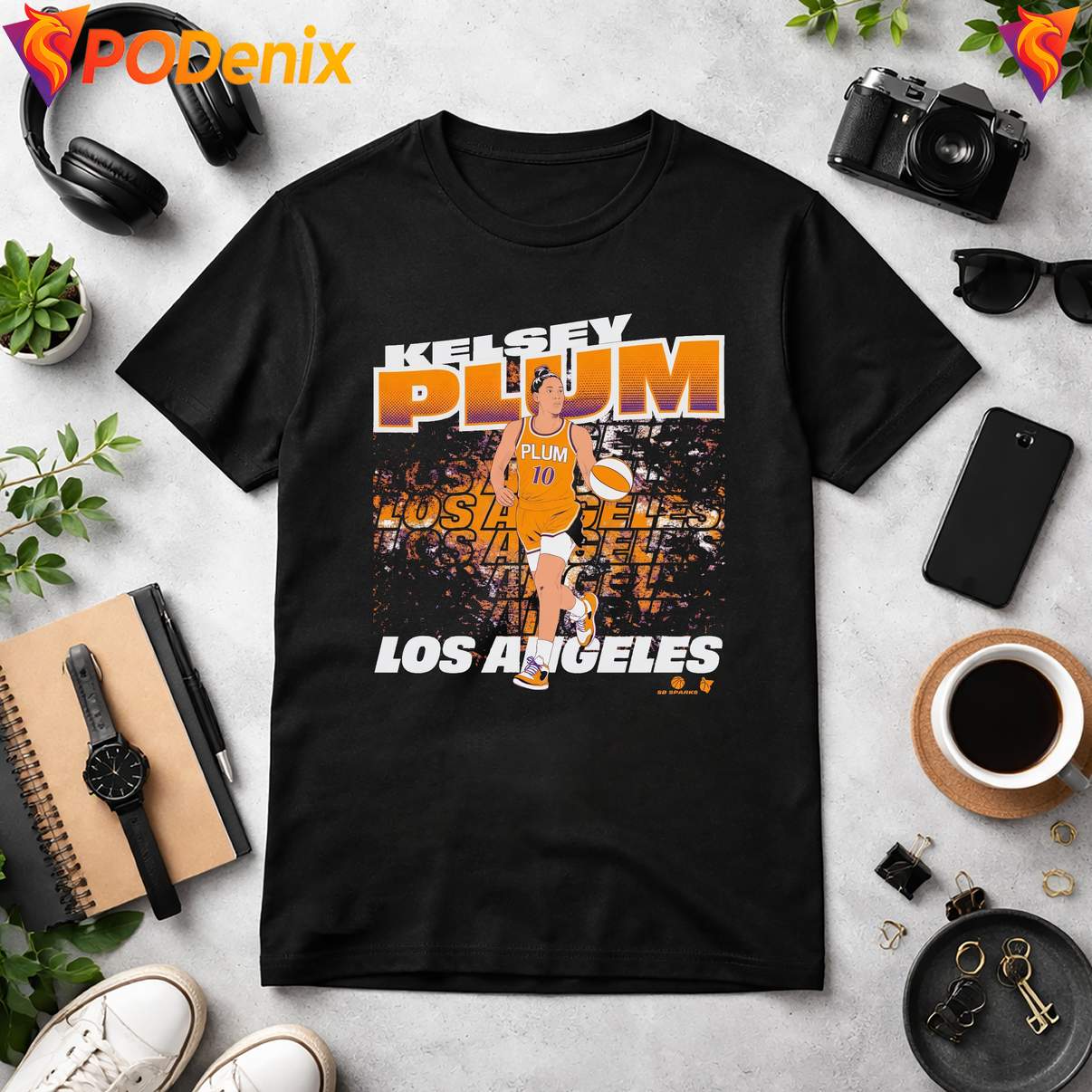 Kelsey Plum LA Sparks Ball Shirt Street Basketball Sports Fan Graphic For Mens