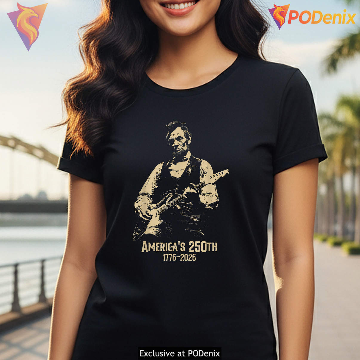 Lincoln Playing Guitar Shirt 4th Of July 250th Anniversary USA Graphic Art