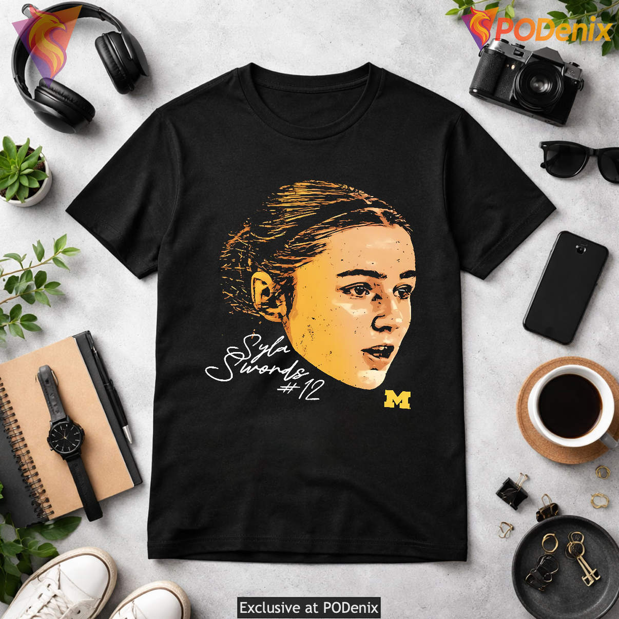 Michigan Wolverines Syla Swords T-Shirt Game Face Signature Basketball Graphic Michigan Wolverines Syla Swords T-Shirt Game Face Signature Basketball Graphic