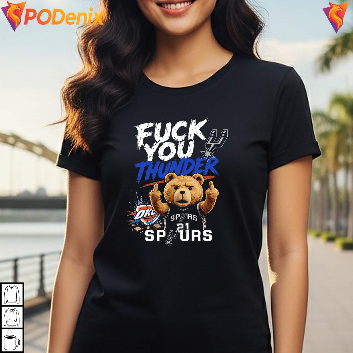 Middle Finger Teddy Bear Spurs Shirt Fck You Thunder Basketball Graphic Men