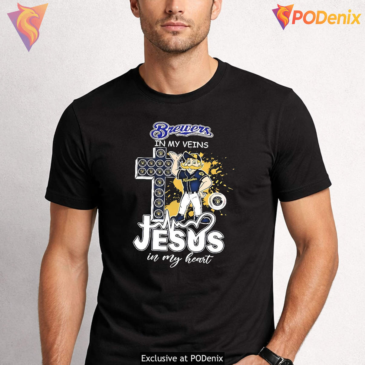 Milwaukee Brewers In My Veins Shirt 2026 Jesus In My Heart Mascot Graphic