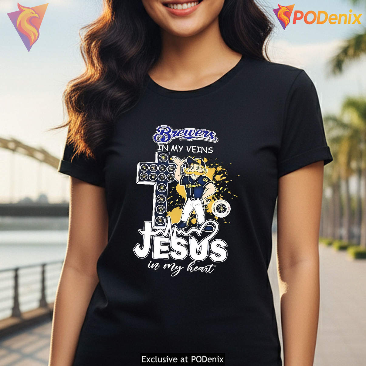 Milwaukee Brewers In My Veins T-Shirt 2026 Jesus In My Heart Mascot Graphic Milwaukee Brewers In My Veins T-Shirt 2026 Jesus In My Heart Mascot Graphic