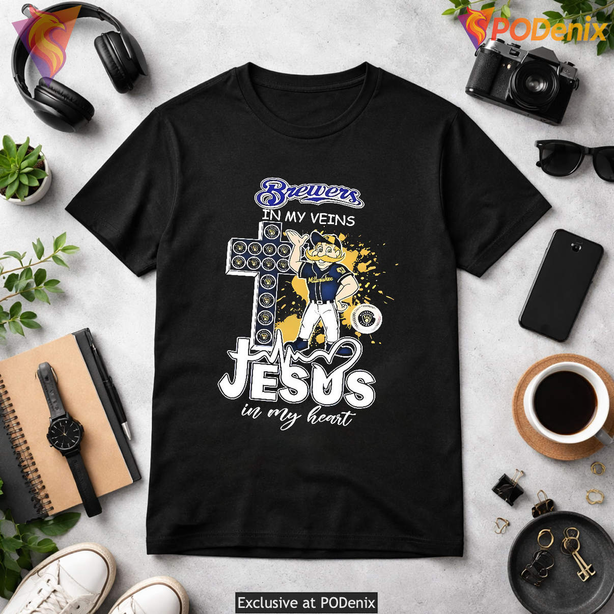 Milwaukee Brewers In My Veins Tee 2026 Jesus In My Heart Mascot Graphic Milwaukee Brewers In My Veins Tee 2026 Jesus In My Heart Mascot Graphic