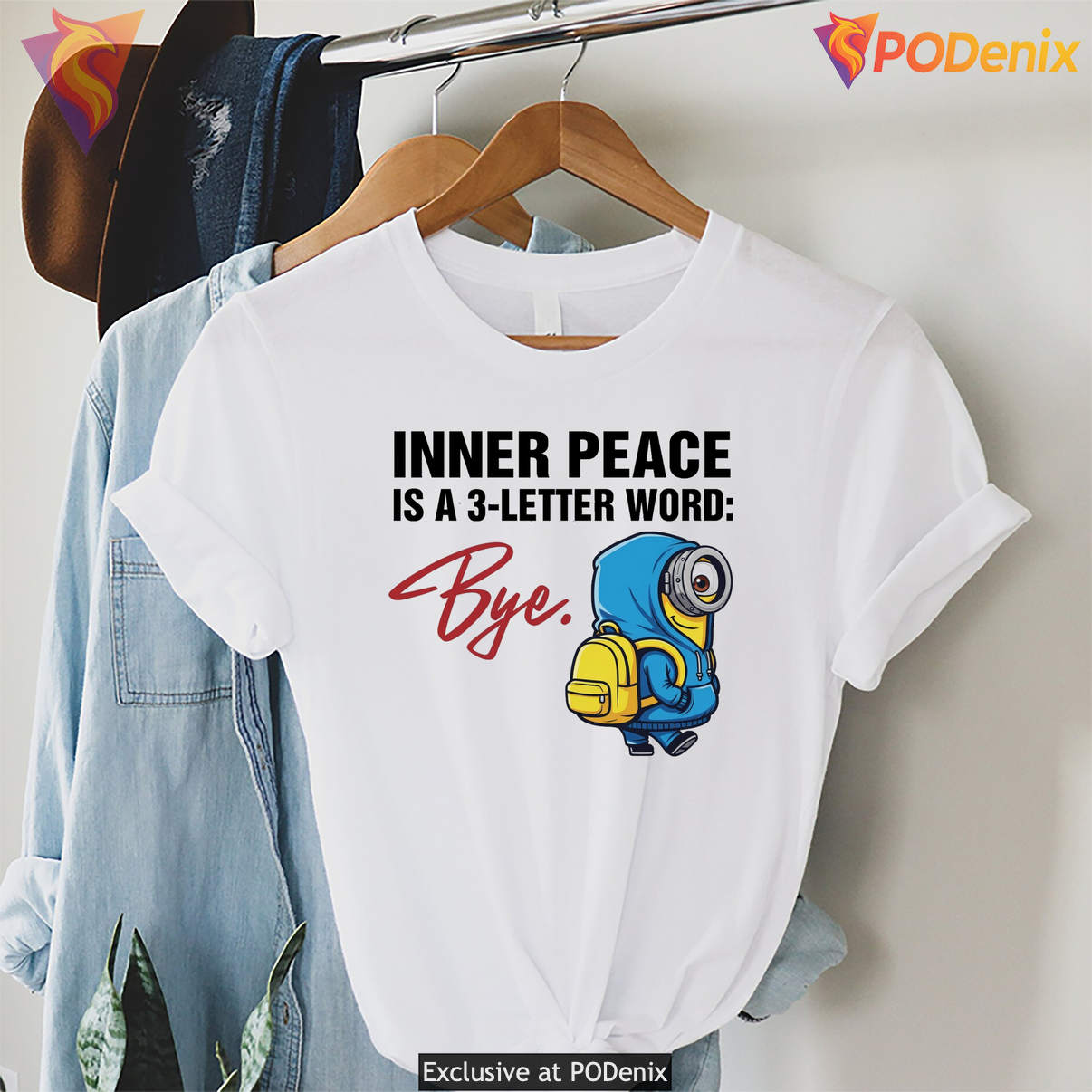 Minion Inner Peace Is A 3 Letter Shirt Word Bye Funny Cartoon Graphic For Men