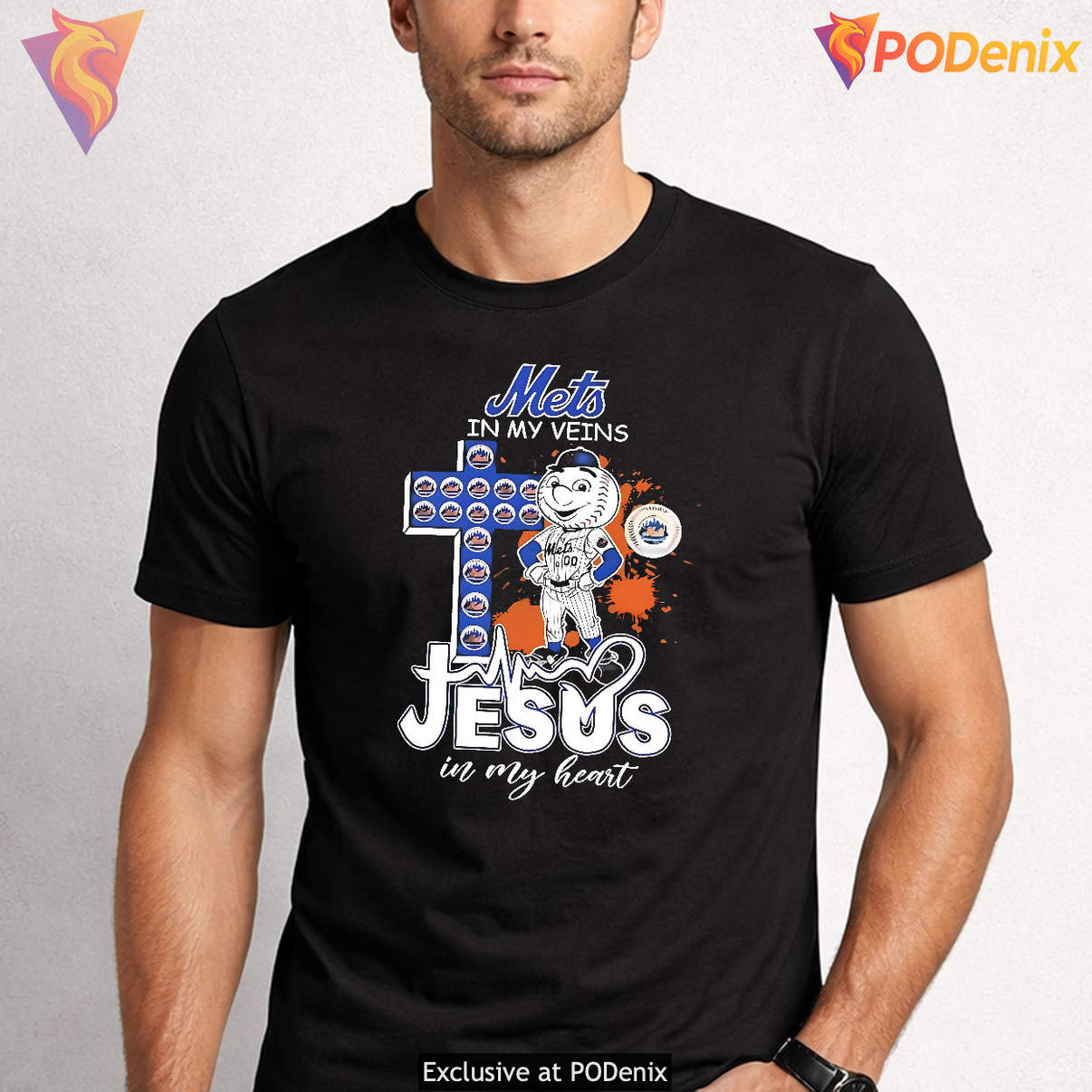 New York Mets In My Veins Shirt 2026 Jesus In My Heart Mascot Graphic Mens