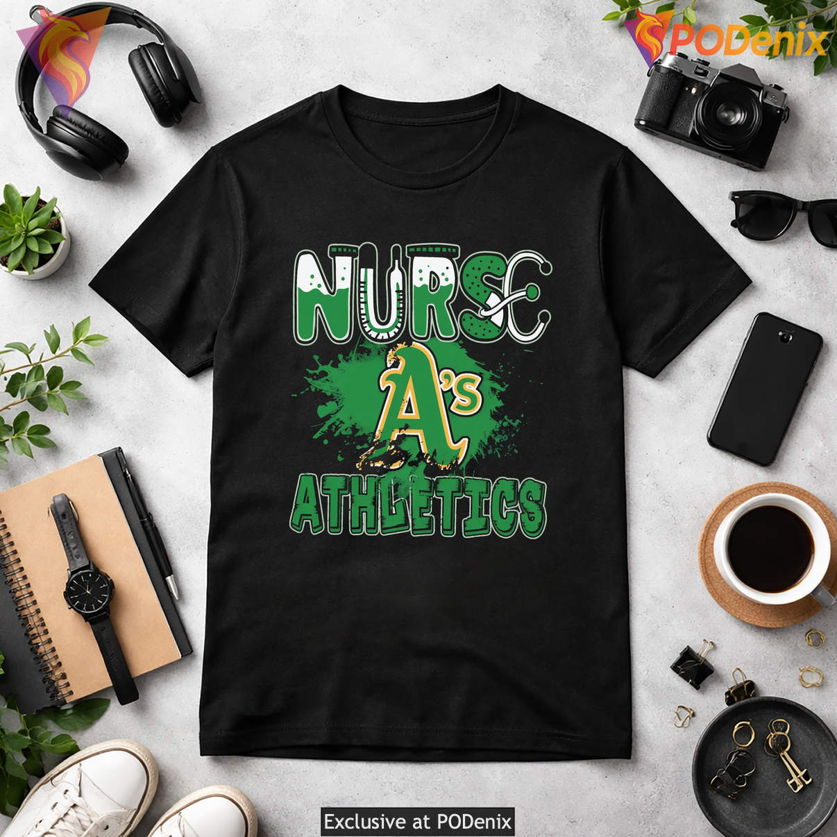 Oakland Athletics Nurse Fan T-Shirt Stethoscope Baseball Logo Graphic For Women Oakland Athletics Nurse Fan T-Shirt Stethoscope Baseball Logo Graphic For Women