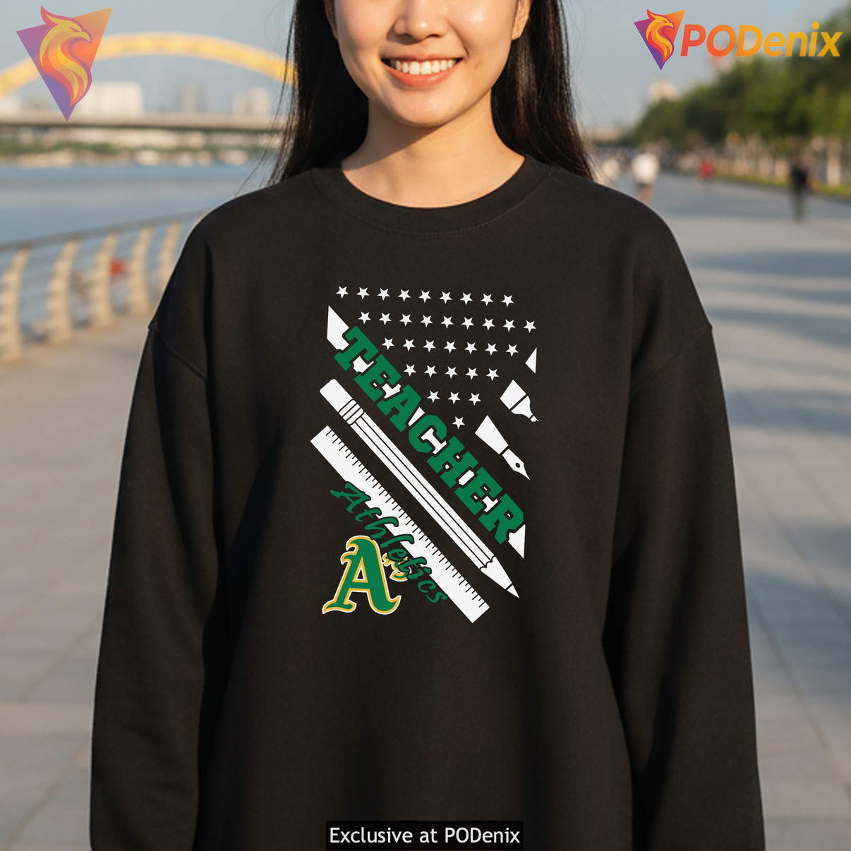 Oakland Athletics Teacher Tee Baseball Logo US Flag Fan Graphic For Lovers Oakland Athletics Teacher Tee Baseball Logo US Flag Fan Graphic For Lovers
