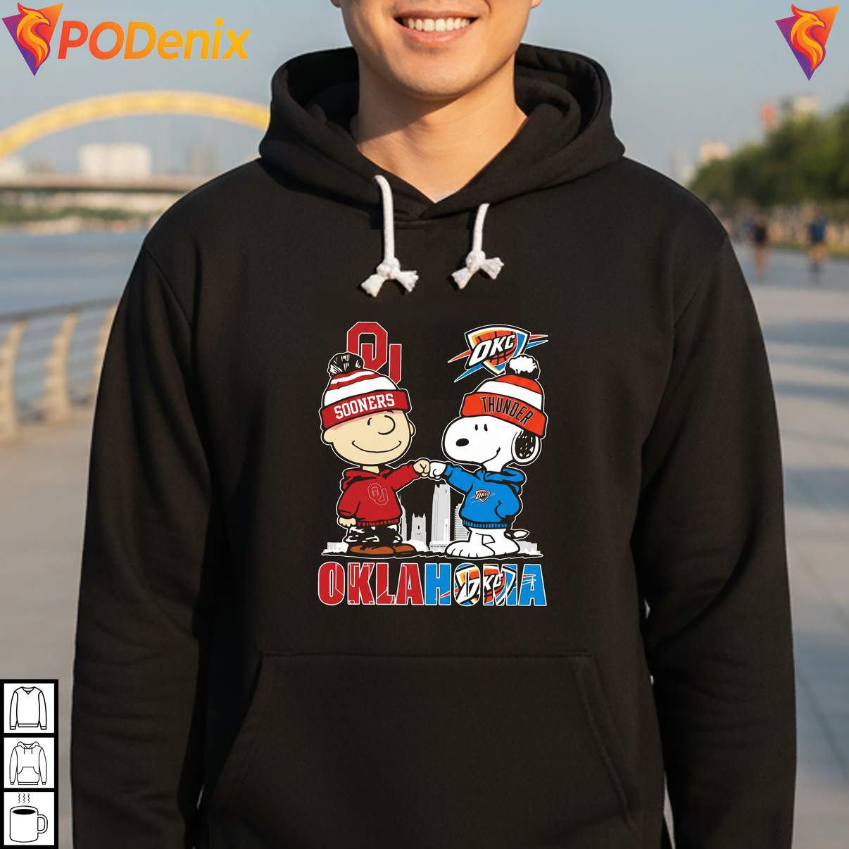 Oklahoma Sooners Thunder Skyline Shirt Charlie Brown Fist Bump Snoopy Graphic