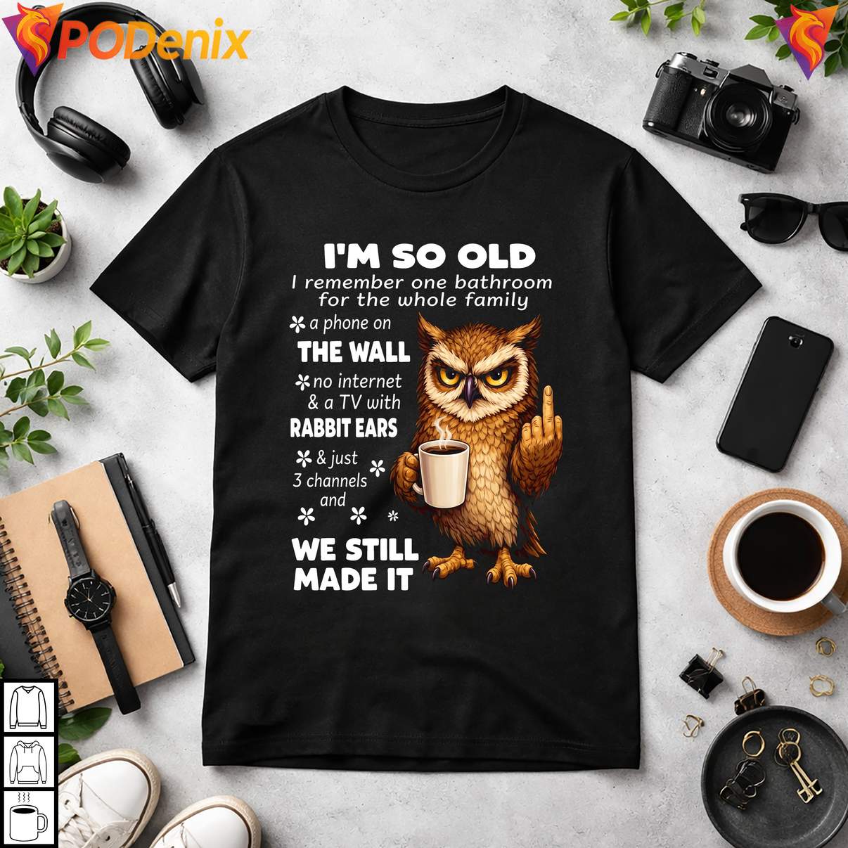 One Bathroom Phone On Wall Funny Shirt Owl Im So Old I Remember Graphic Men