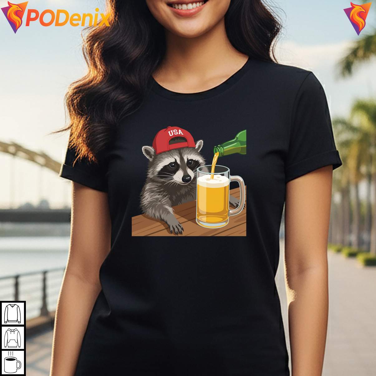 Patriotic USA Raccoon Beer Shirt Funny Animal Meme Graphic Design For Mens