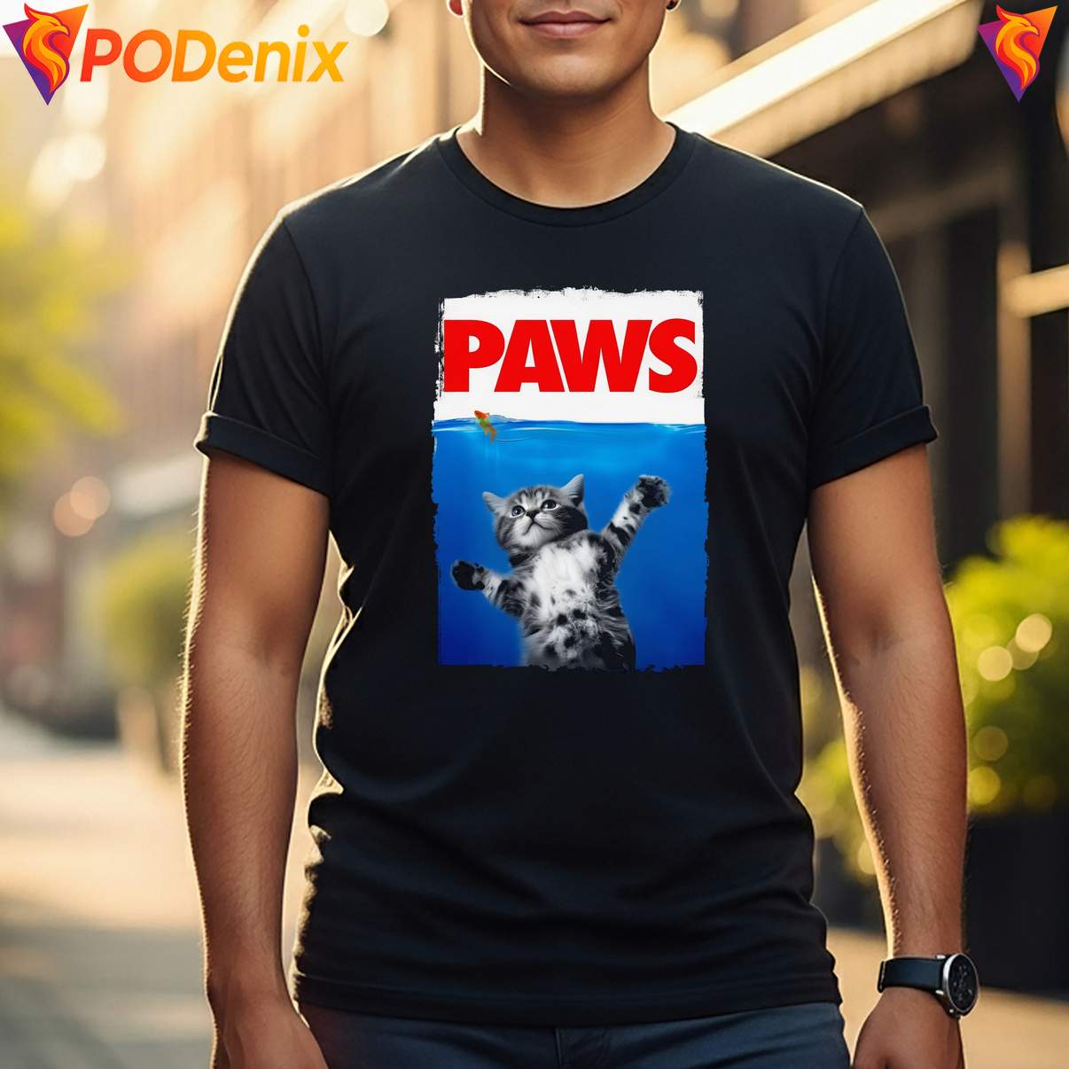 Paws Cat And Mouse Style Jaws Shirt Funny Movie Parody Graphic Design Mens