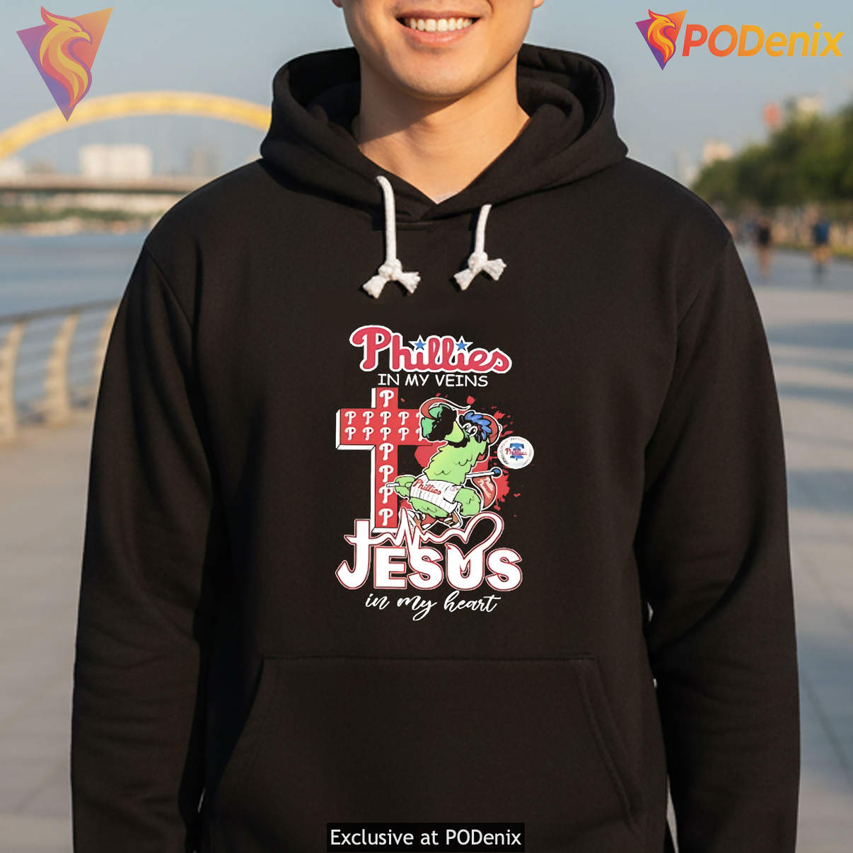 Philadelphia Phillies Phillie Phanatic Shirt In My Veins Jesus Mascot Fan