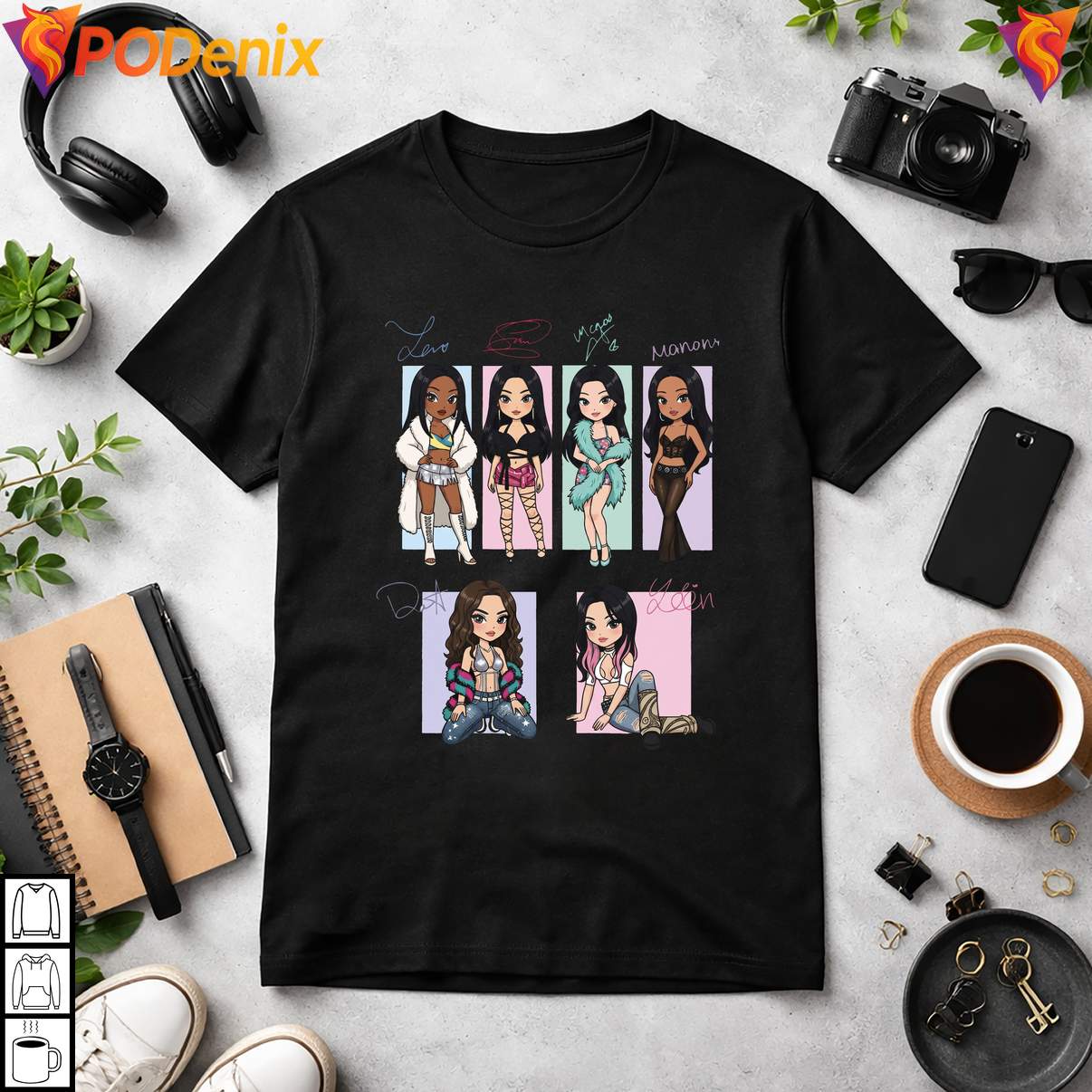 Pop Girl Group Katseye Merch Shirt Chibi Member Signatures Graphic For Womens