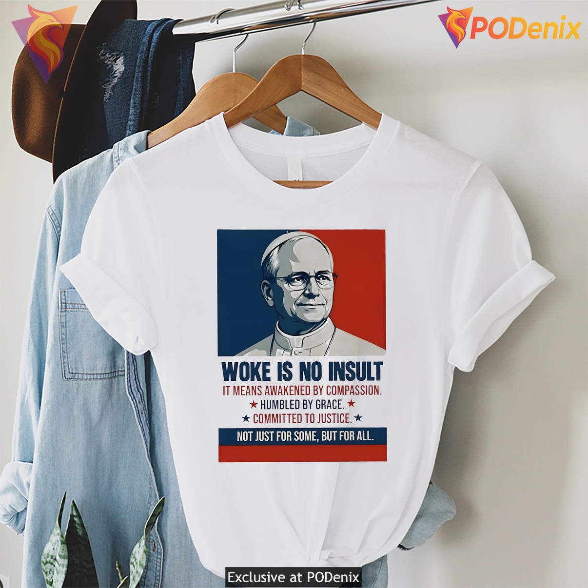 Pope Leo XIV Woke Is No Insult Tee Awakened By Compassion Graphic For Mens Pope Leo XIV Woke Is No Insult Tee Awakened By Compassion Graphic For Mens