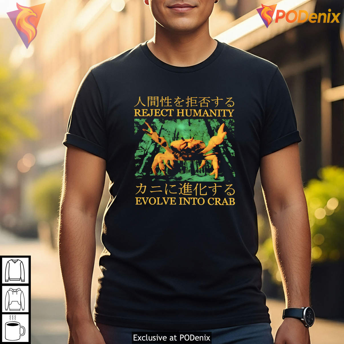 Reject Humanity Evolve Into Crab Japanese Vintage Meme Graphic Fan Shirt