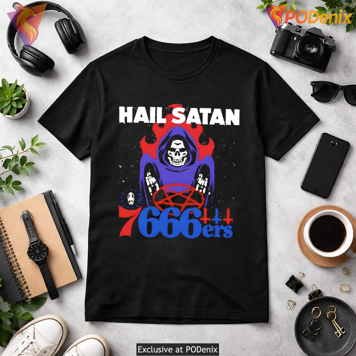 Satanic 666 Occult Death Metal Shirt Hail Satan Vintage Novelty Casual Mens