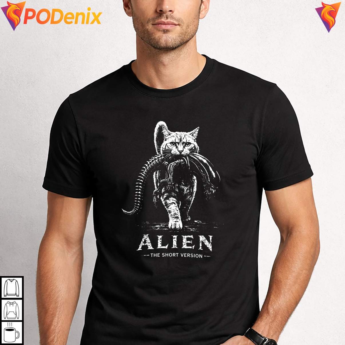 Sci Fi Horror Cat Parody Shirt Alien The Short Version Graphic Design Mens