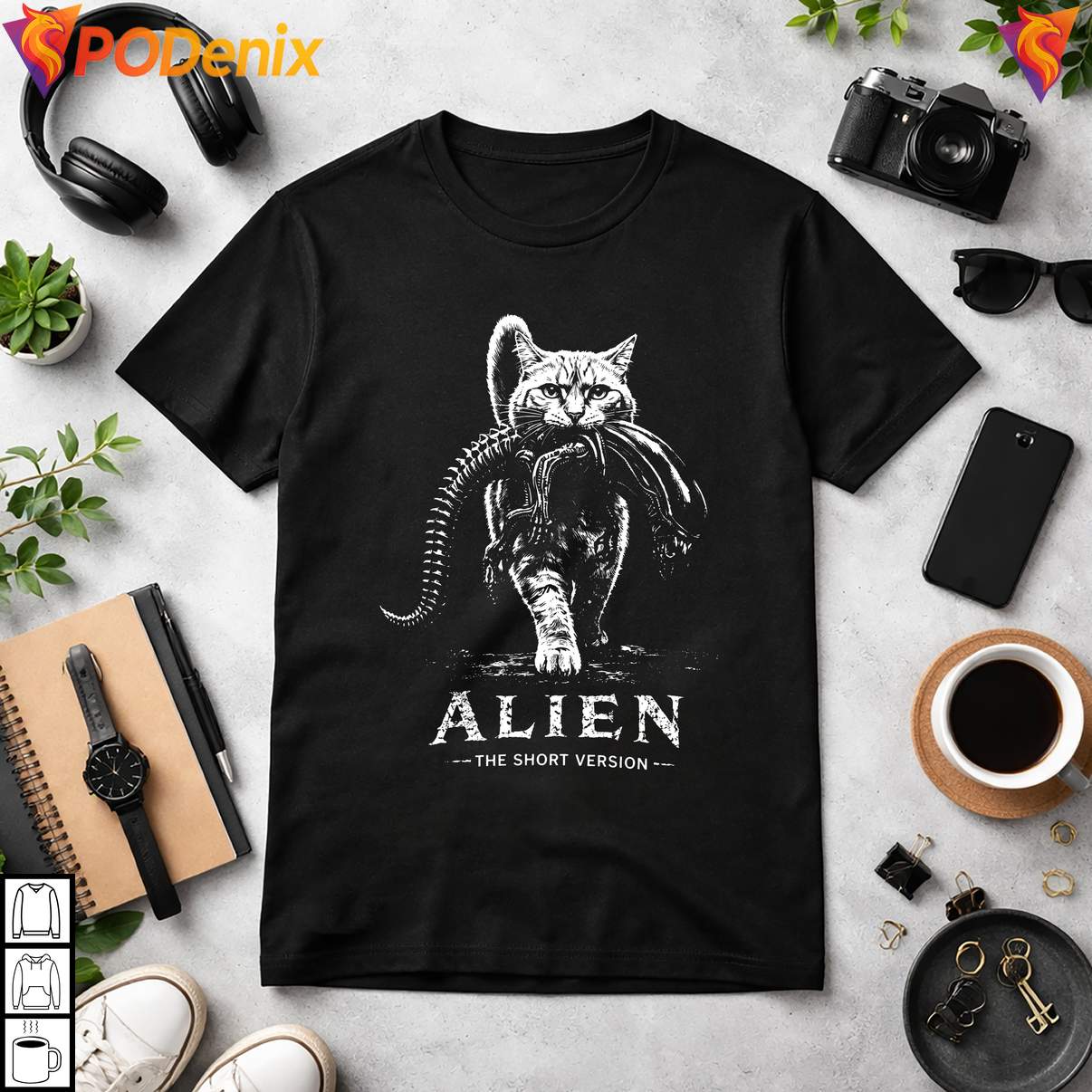 Sci Fi Horror Cat Parody T-Shirt Alien The Short Version Graphic Design Mens Sci Fi Horror Cat Parody T-Shirt Alien The Short Version Graphic Design Mens